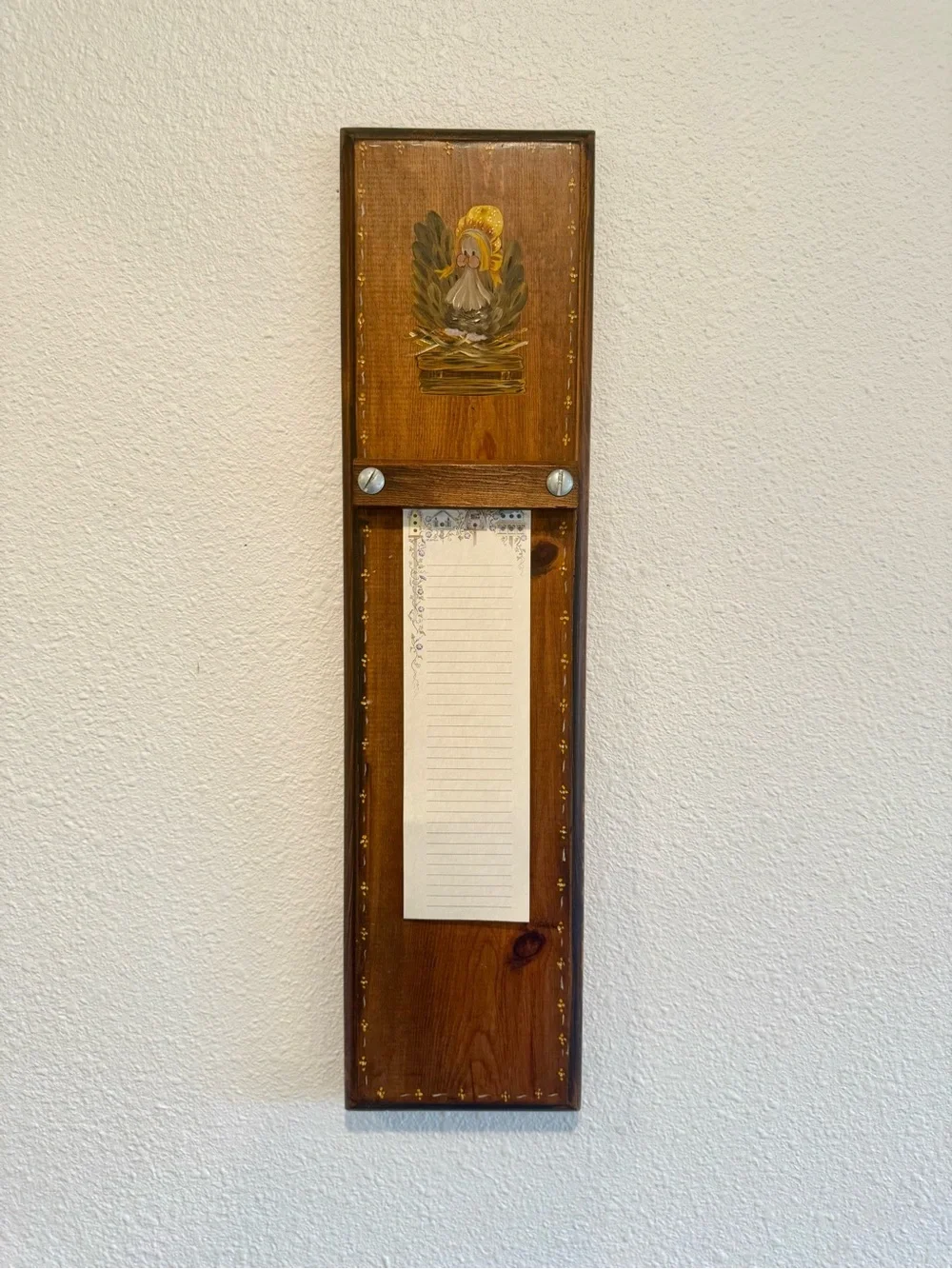 Vintage Hand-Painted Wooden Grocery Notepad Holder w/ CuteCountry Turkey Motif